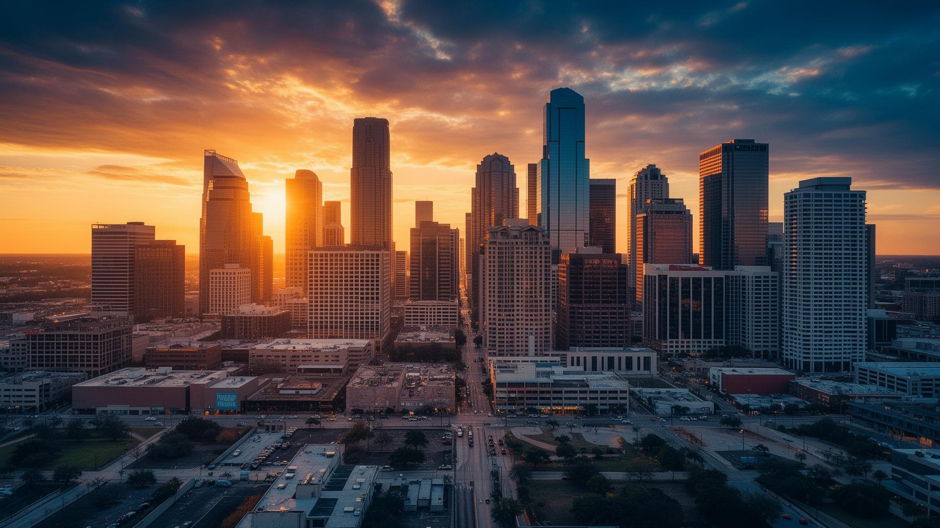 Houston Texas downtown skyline at sunset — Brittney Chappell real estate